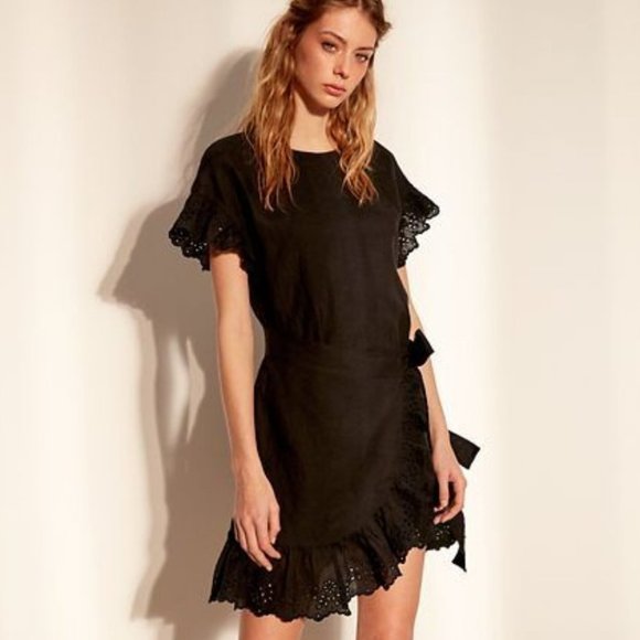 Aritzia Dresses & Skirts - Aritzia Wilfred la boheme Ninette Ruffled Wrap Dress XS Black Linen Mini